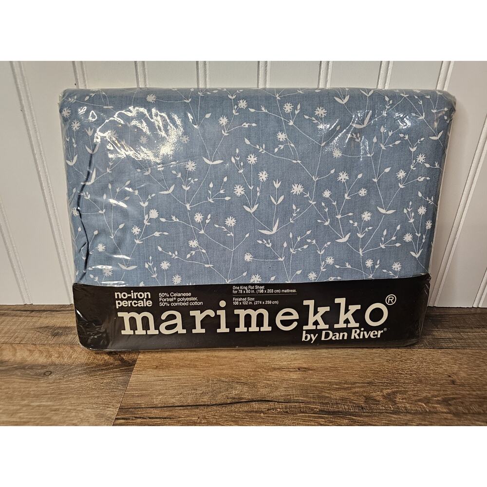 Vintage Sealed Marimekko Dan River ONE King Flat Sheet 108 x 102‎ in Meadow Blue